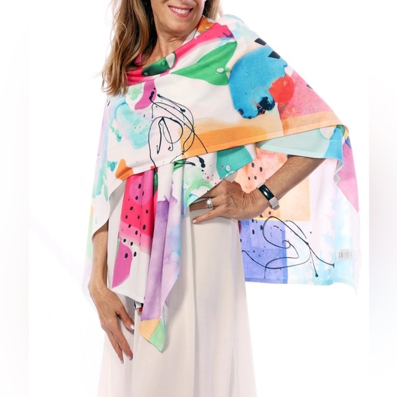ET LOIS | BRIGHT MULTI COLOR AND SHAPES SPLASH KNIT WRAP - Picture 1 of 9